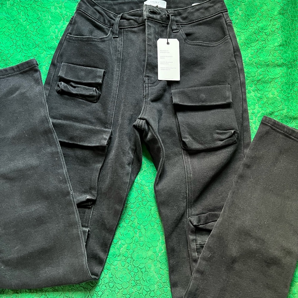 Forever 21 Black Skinny Cargo Jeans